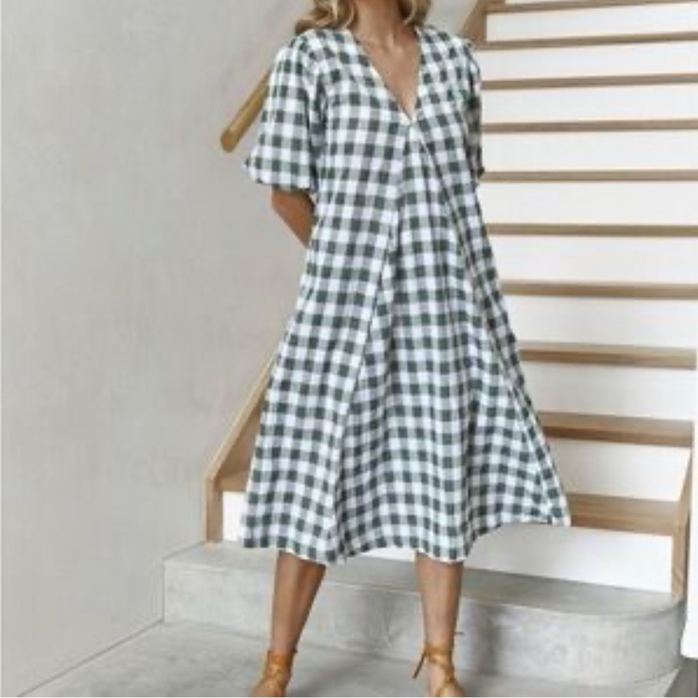 LJC Designs Checkered V-Neck Dress Large